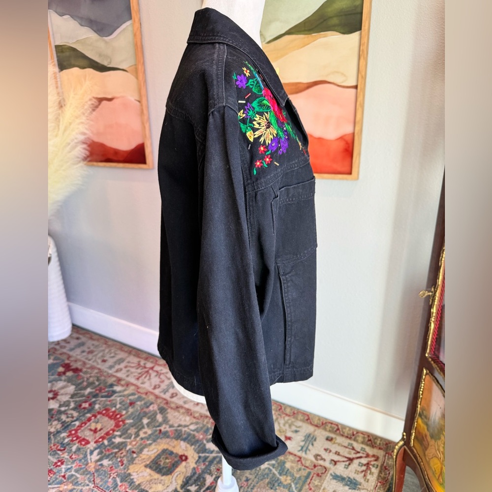 Carole Little Black Denim Jacket with Embroidery - Picture 5 of 9